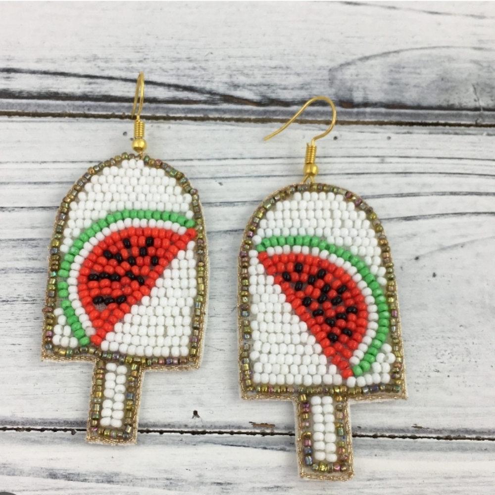 WATERMELON POPSICLE SEED BEAD EARRINGS NWT